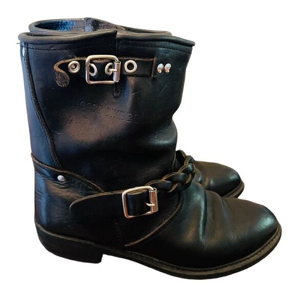 GOLDEN GOOSE Short Biker Boot w/ Braid black leather sz 38 buckle GGDB authentic - Picture 1 of 16